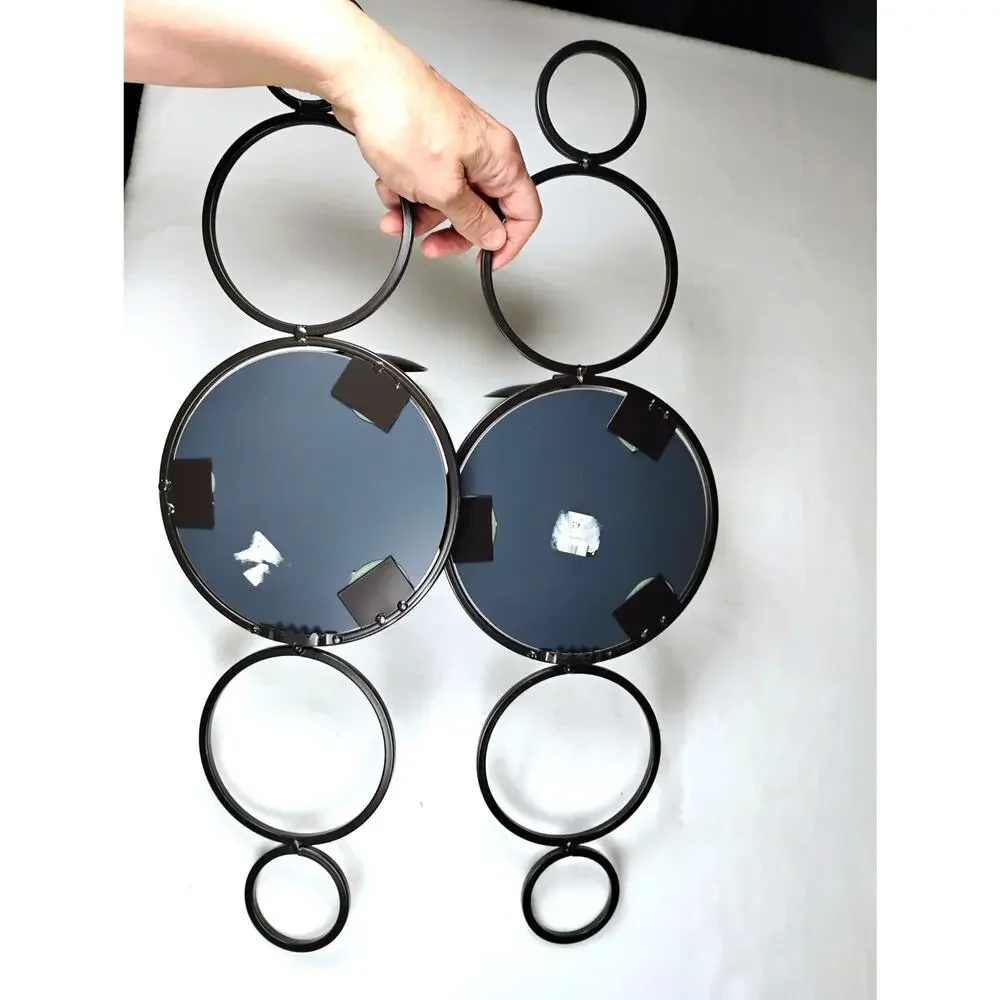 Mid Century Modern Wall Sconces Pair Black Metal Mirror Candle Holders Geometric